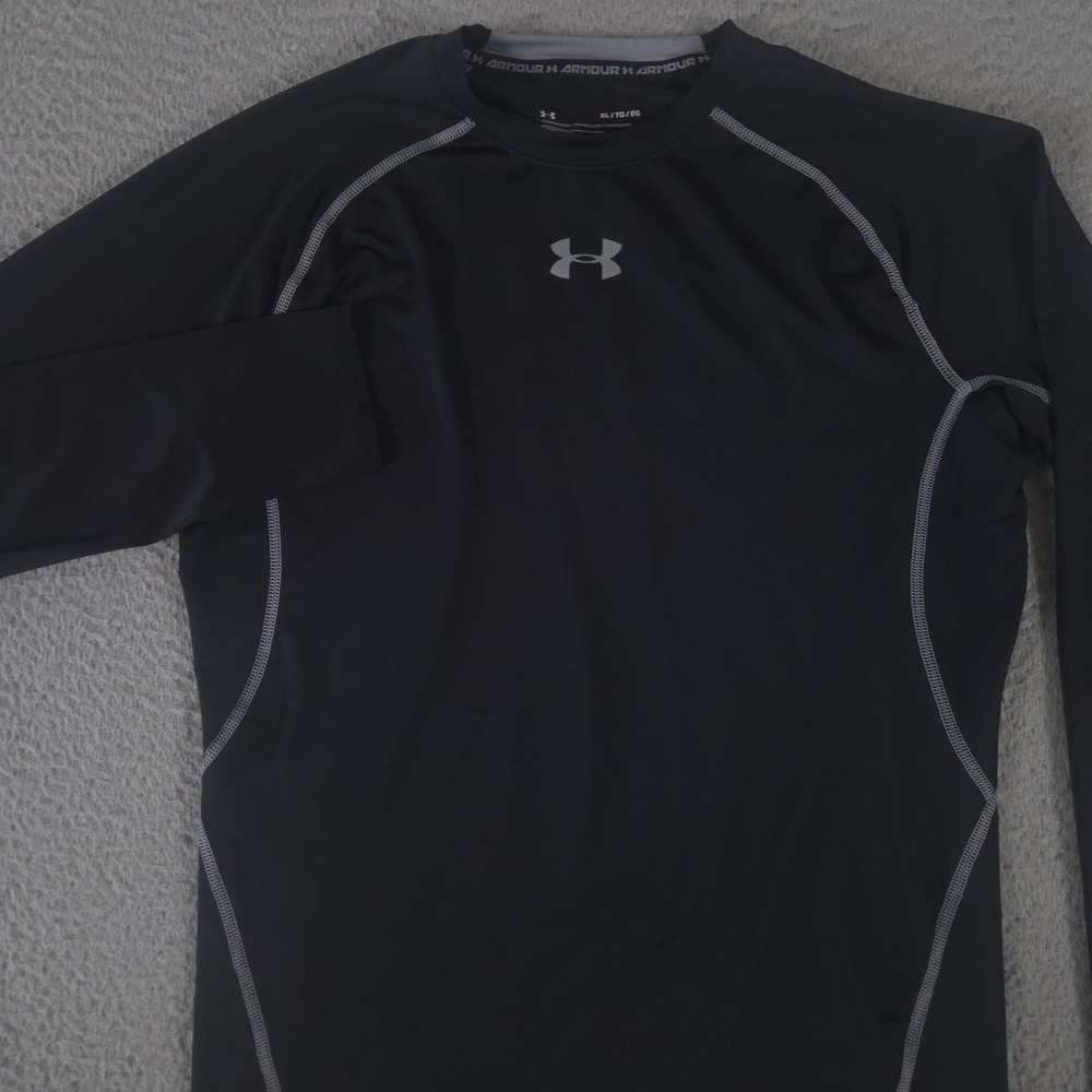Under Armour Shirt Men XL Black HeatGear Armour Long Sleeve Compression Athletic
